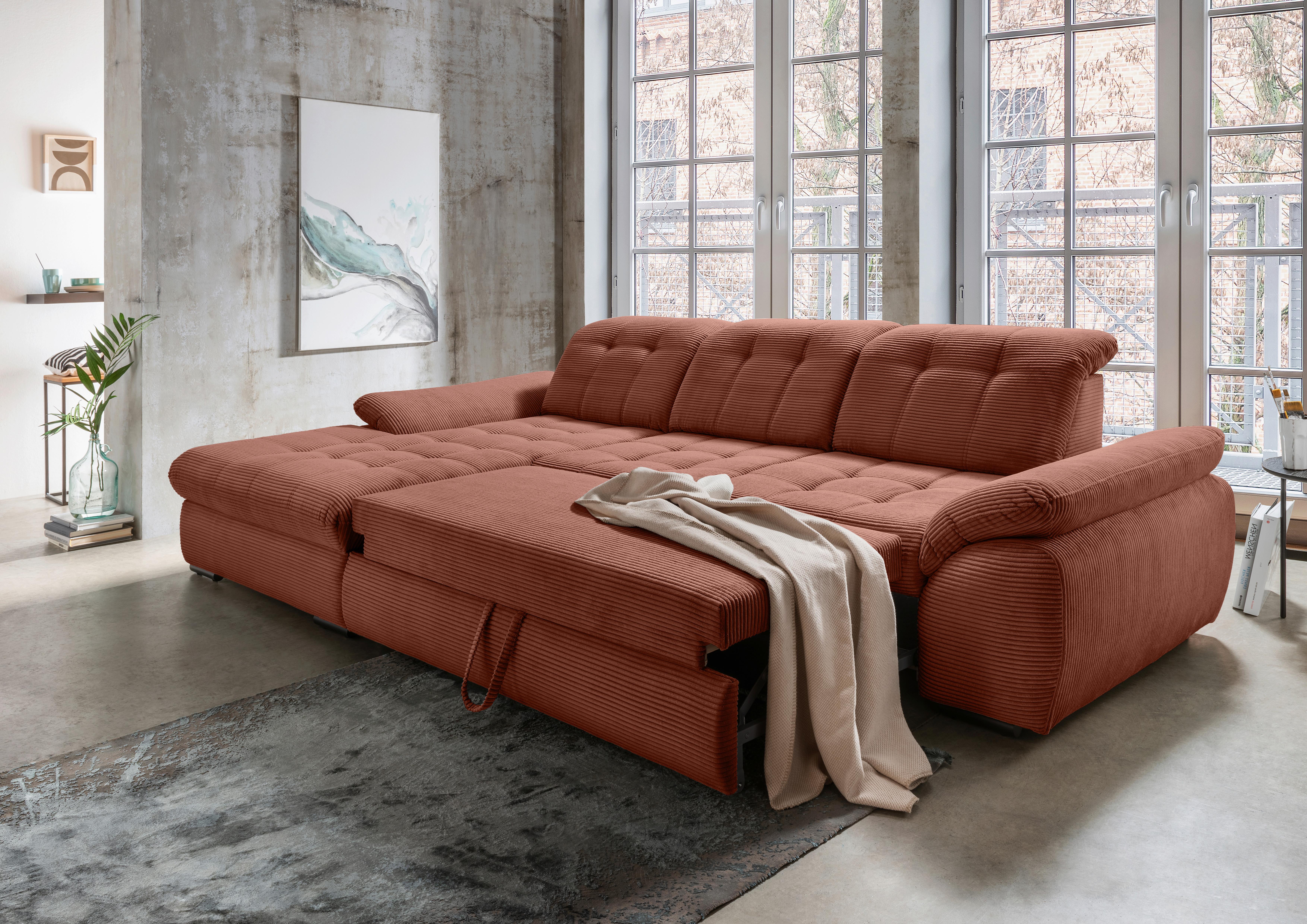 Ecksofa mit Bettkasten Rigatti ca. 184x314 cm Koralle - Koralle/Schwarz, MODERN, Textil/Metall (184/314cm) - Livetastic