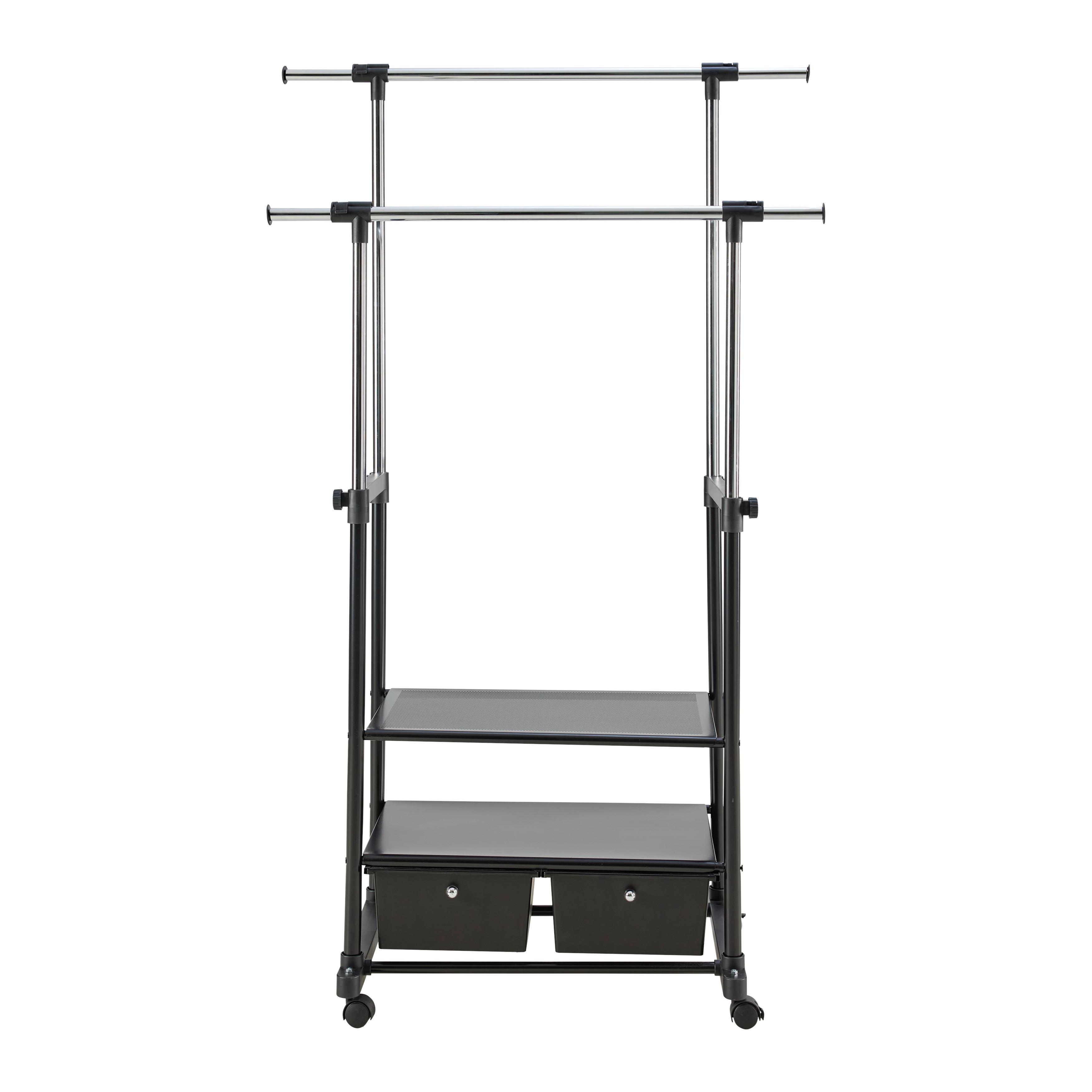 KLÄDSTÄLLNING PÅ HJUL BEN II -SB- - kromfärg/svart, Modern, metall/plast (74-123/127-163/48cm) - Mömax