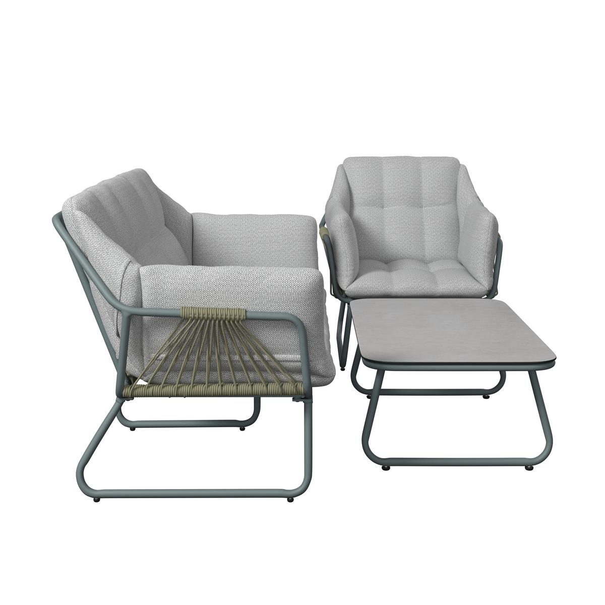 Gartenset Betty Grün/Beige 4-teilig - Beige/Grün, MODERN, Glas/Textil