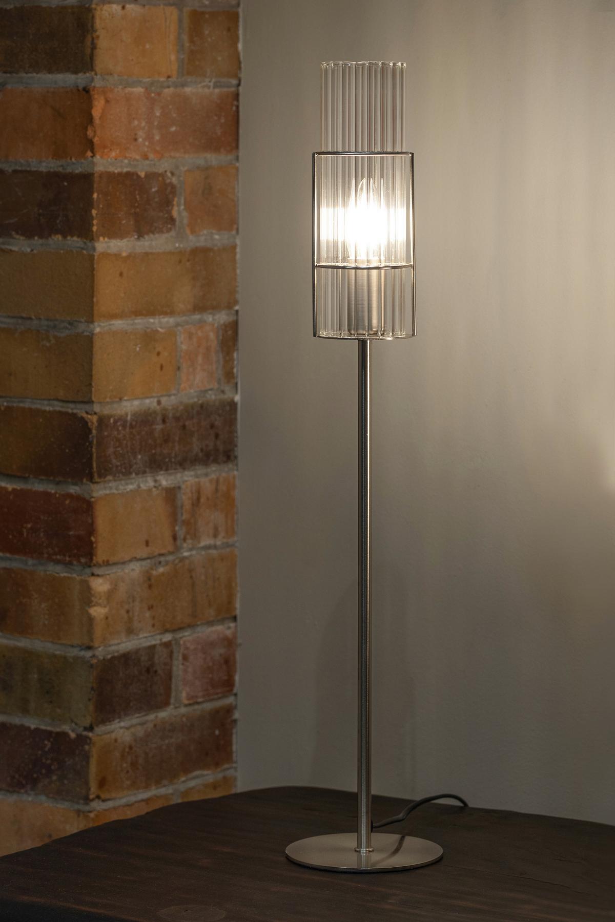 Tischleuchte Tubo Silberfarben max. 40 Watt - Transparent/Silberfarben, Basics, Glas/Metall (13/13/65cm) - Markslöjd