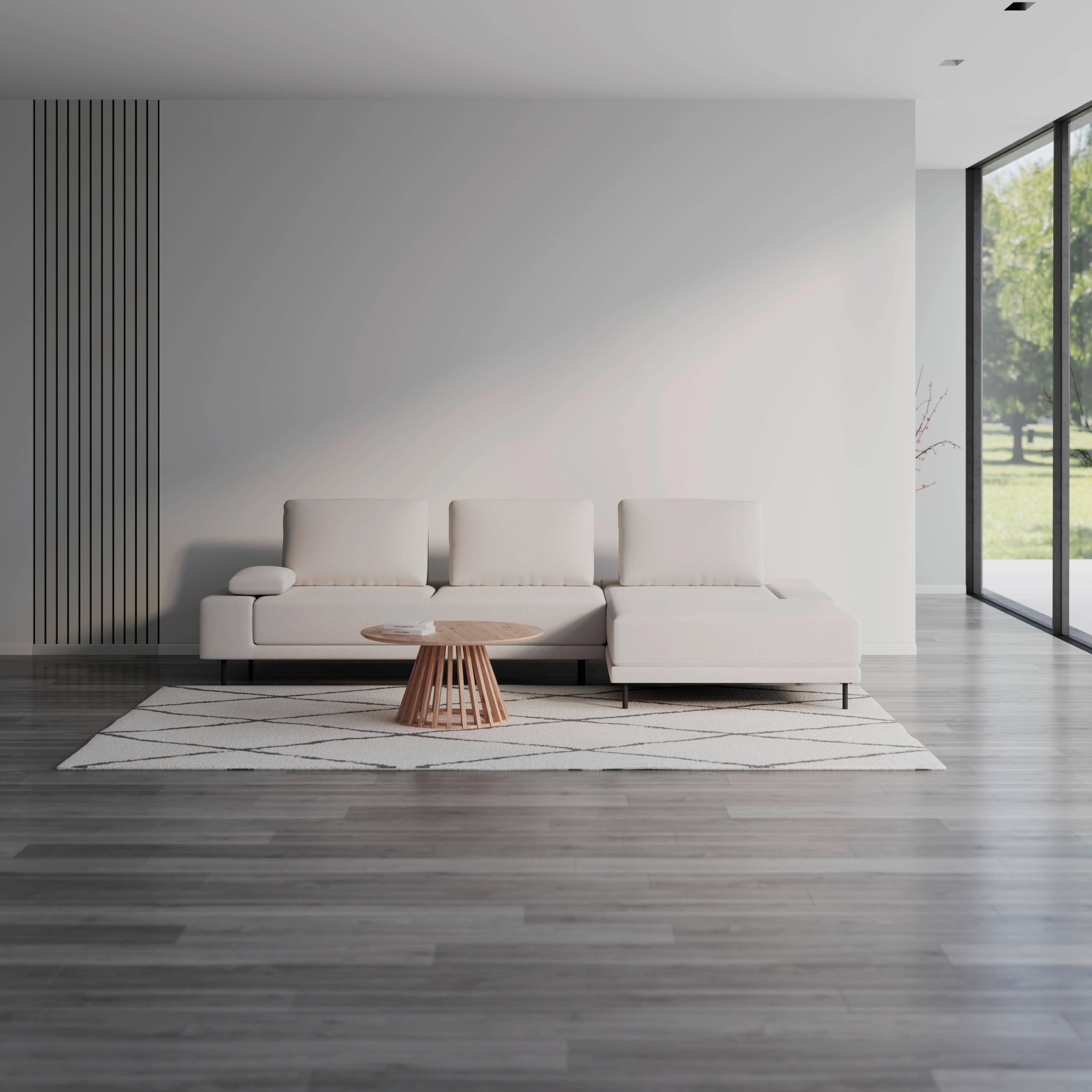 Wohnlandschaft Mani Beige Webstoff - Beige/Schwarz, MODERN, Holz/Textil (309/89,2/183,5cm) - Bessagi Home