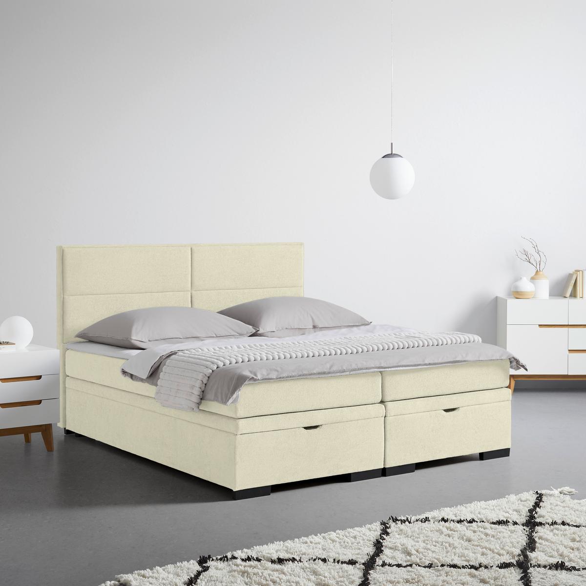 Boxspringbett Ethan Weiss ca. 180x200cm - Weiss/Schwarz, Modern, Kunststoff/Textil (180/200cm) - Premium Living