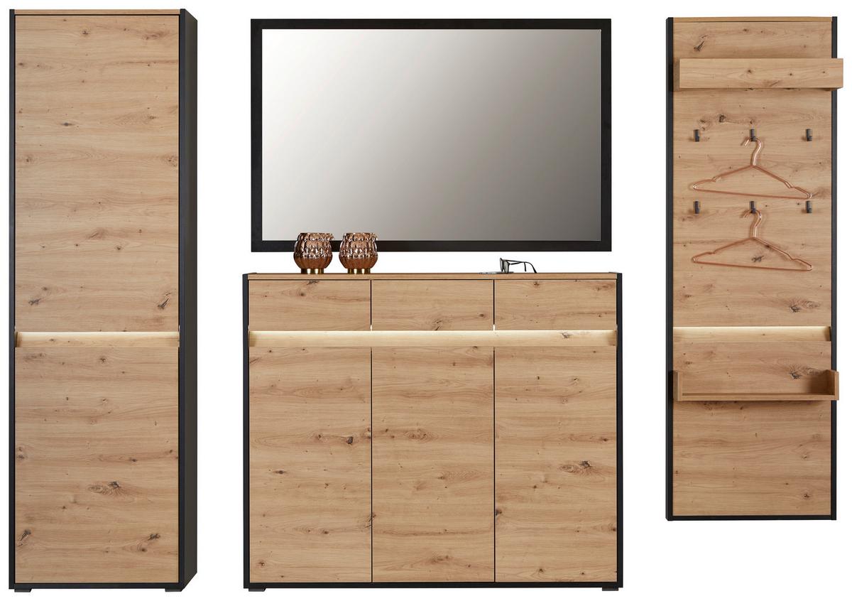 Garderobni Panel Welcome, Barva Hrasta, Črna, Led Trak - Moderno, leseni material (60,4/180/30cm) - Mömax