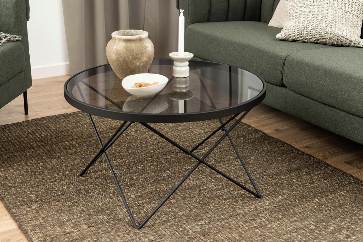 Măsuță de cafea CUXTON - negru/gri, Design, sticlă/metal (80/45/80cm) - Modern Living