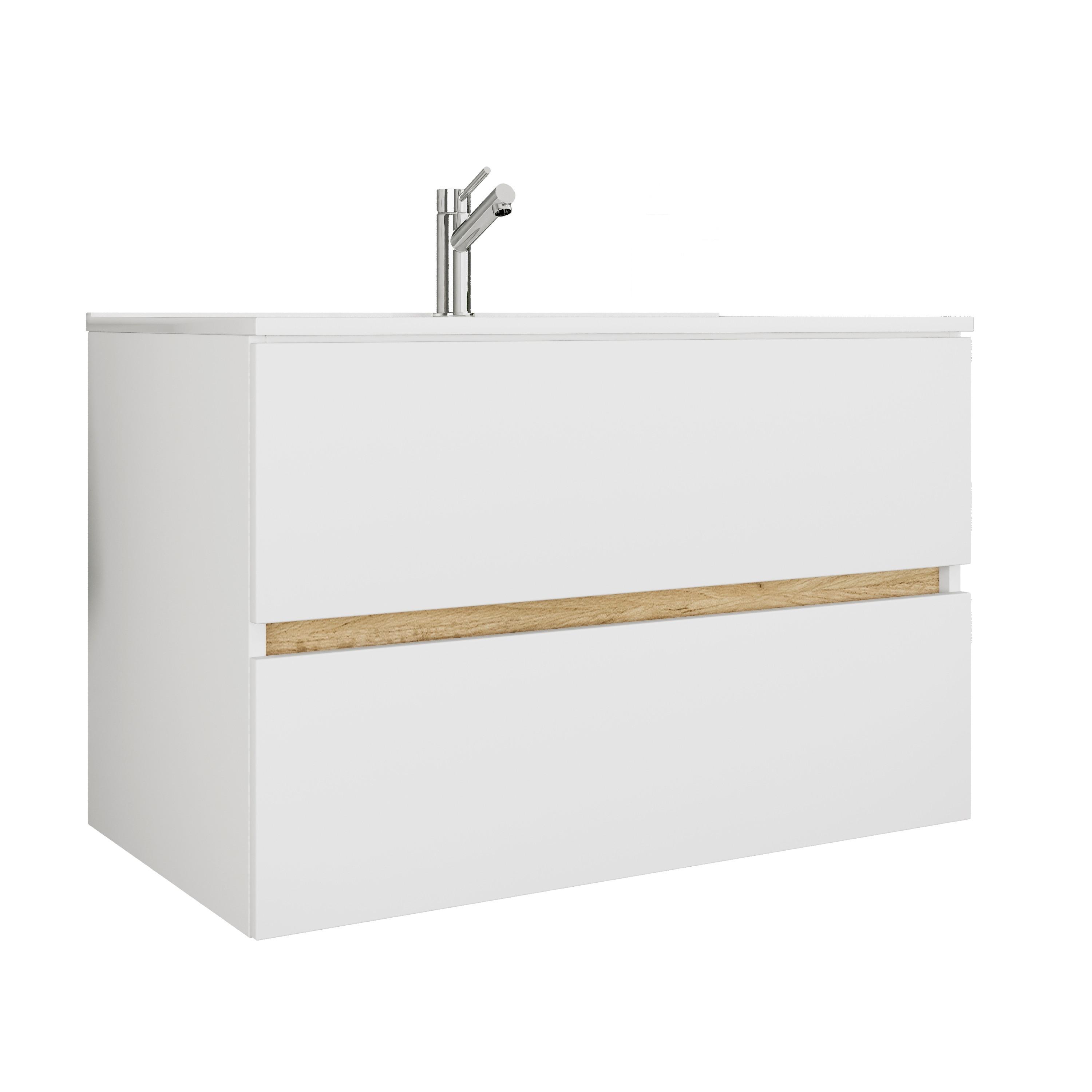 Badezimmer Cosila - Honigeiche/Weiss, Trend, Keramik/Holzwerkstoff (81/51/47cm) - MID.YOU