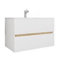 Badezimmer Cosila - Honigeiche/Weiss, Trend, Keramik/Holzwerkstoff (81/51/47cm) - MID.YOU