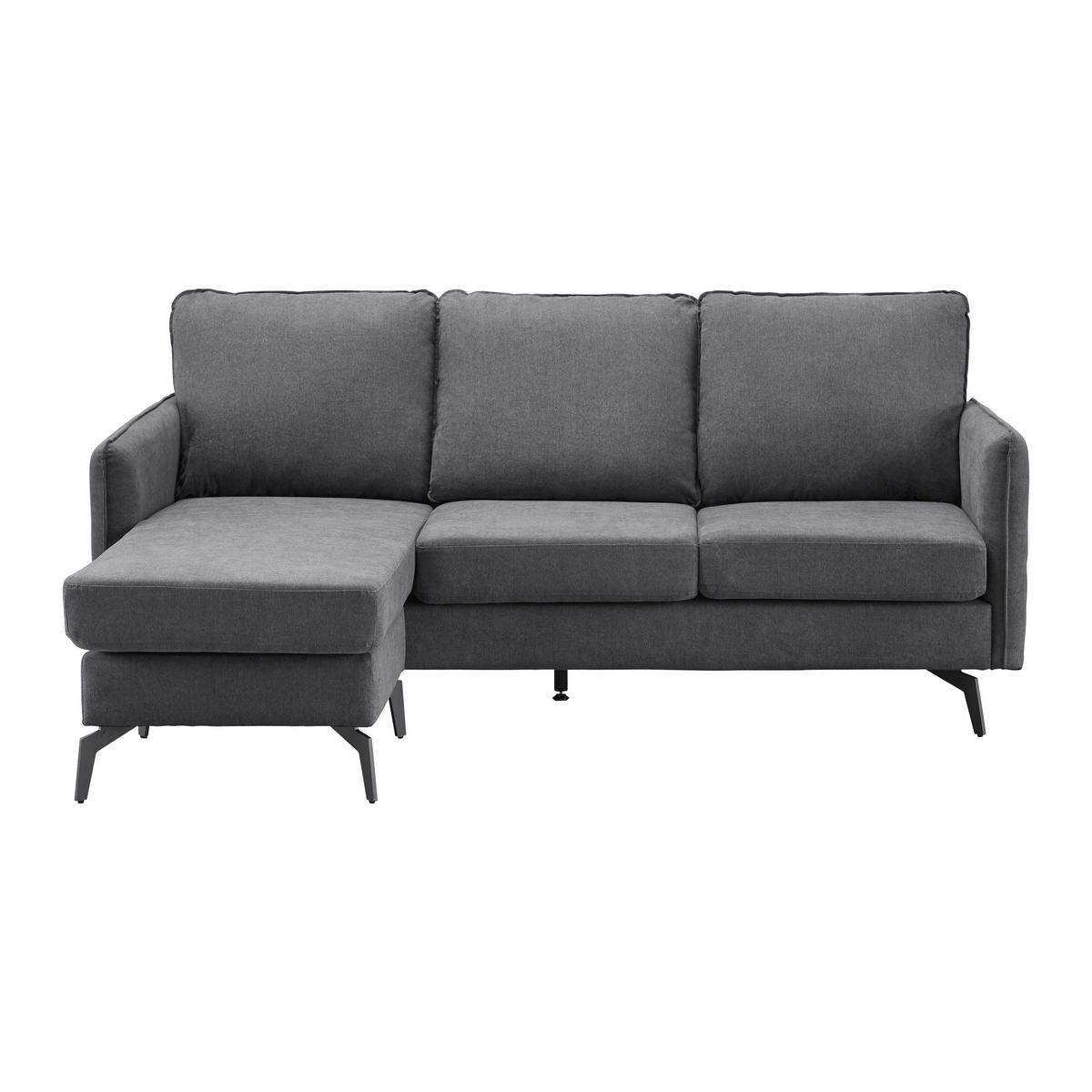 Ecksofa AURORA dunkelgrau Metallfuss - Dunkelgrau/Schwarz, Modern, Holz/Textil (193/86/136cm) - Bessagi Home