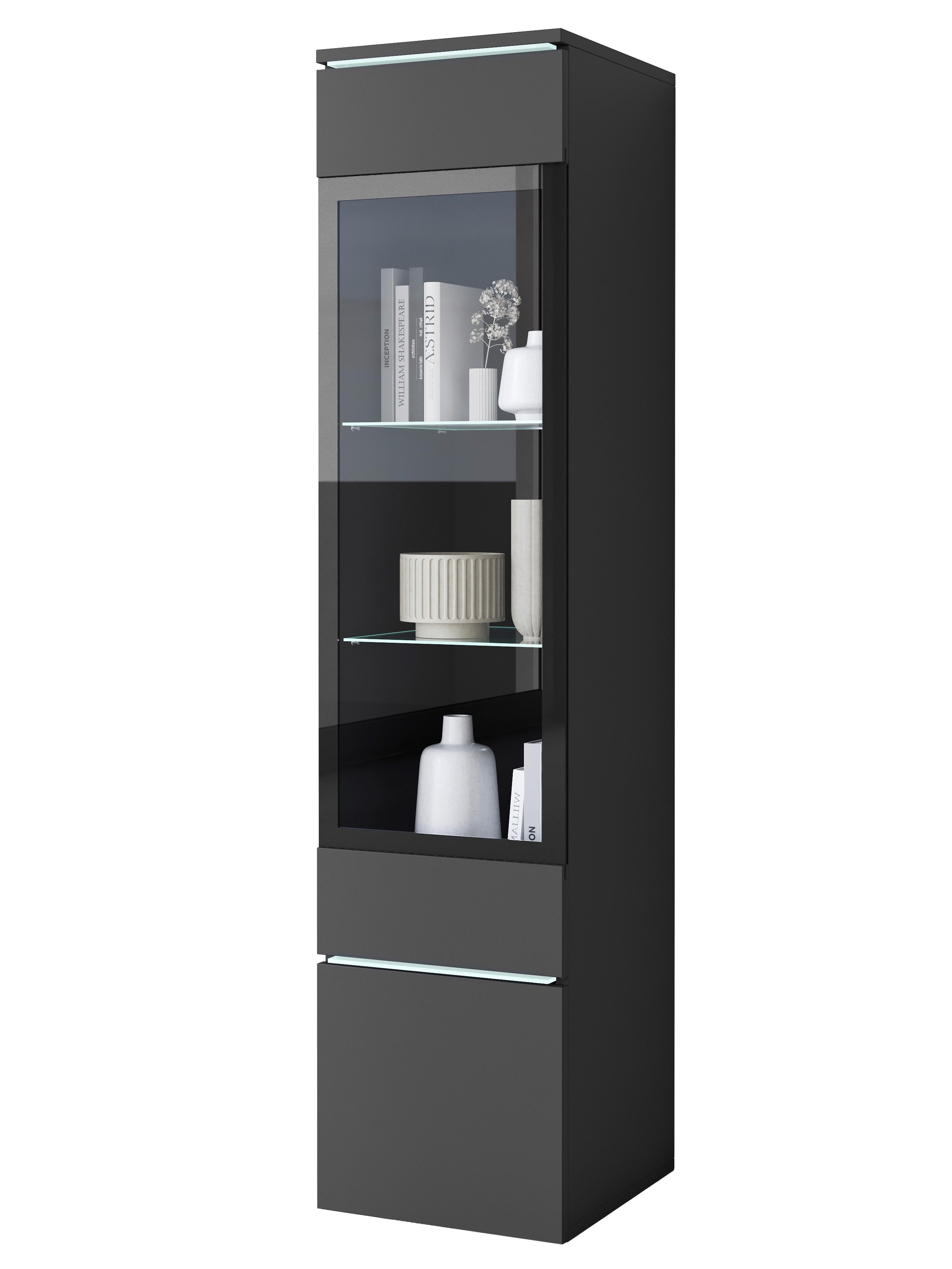 Vitrine Vera Typ 002 - Schwarz/Grau, Design, Glas/Holzwerkstoff (30/130/33cm) - P & B