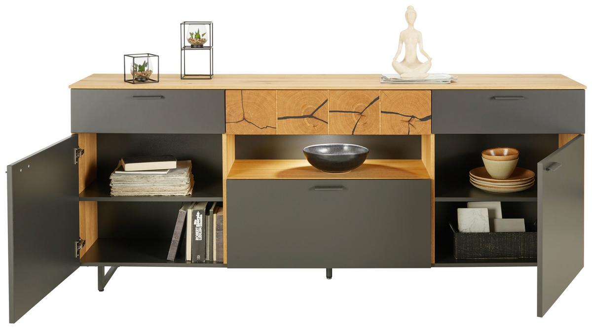 Sideboard Stockholm in Eichefarben/Schieferfarben - Schieferfarben/Eichefarben, MODERN, Holzwerkstoff/Metall (203/85/41cm) - Premium Living