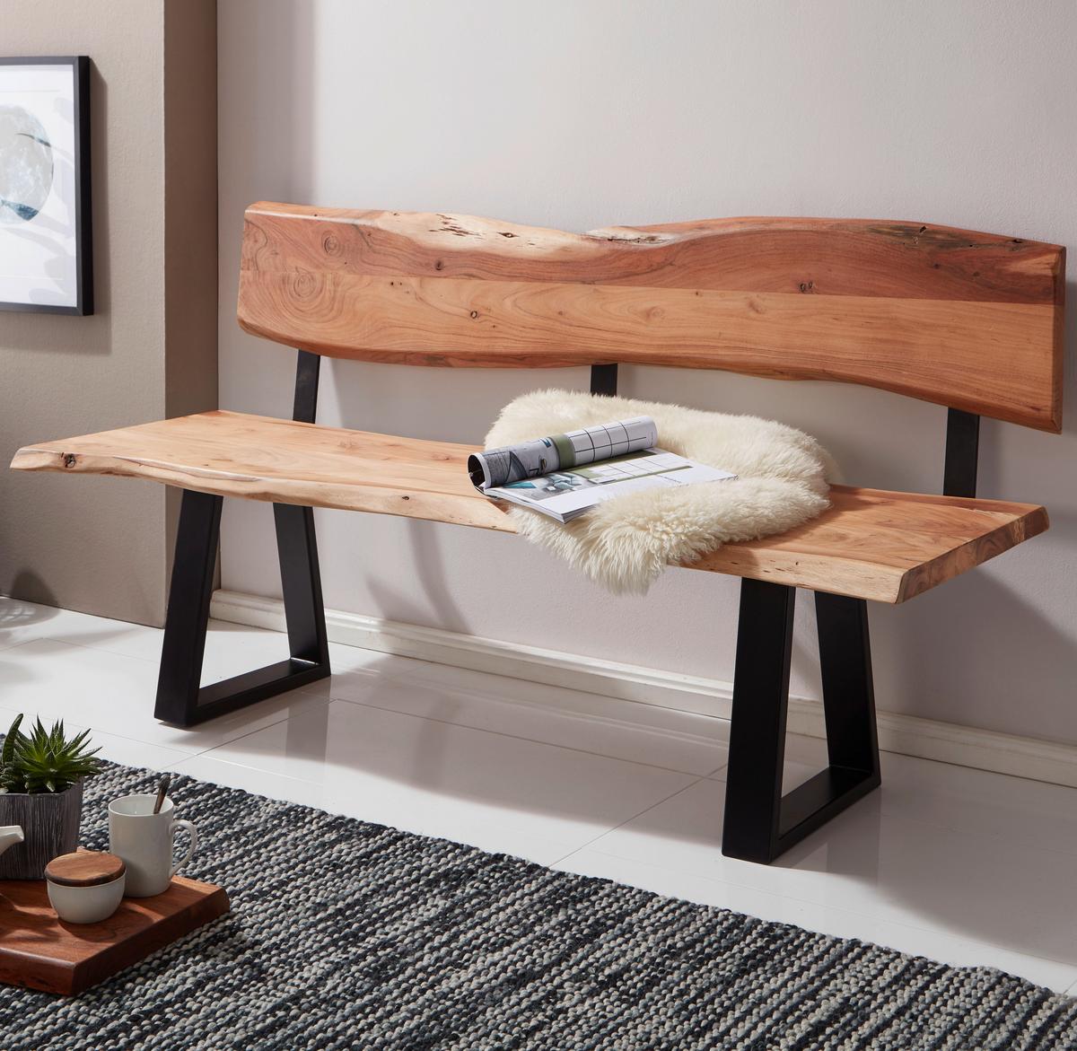 Klop Gaya, Pravi Les - črna/barve akacije, Design, kovina/les (180/86/60cm) - MID.YOU