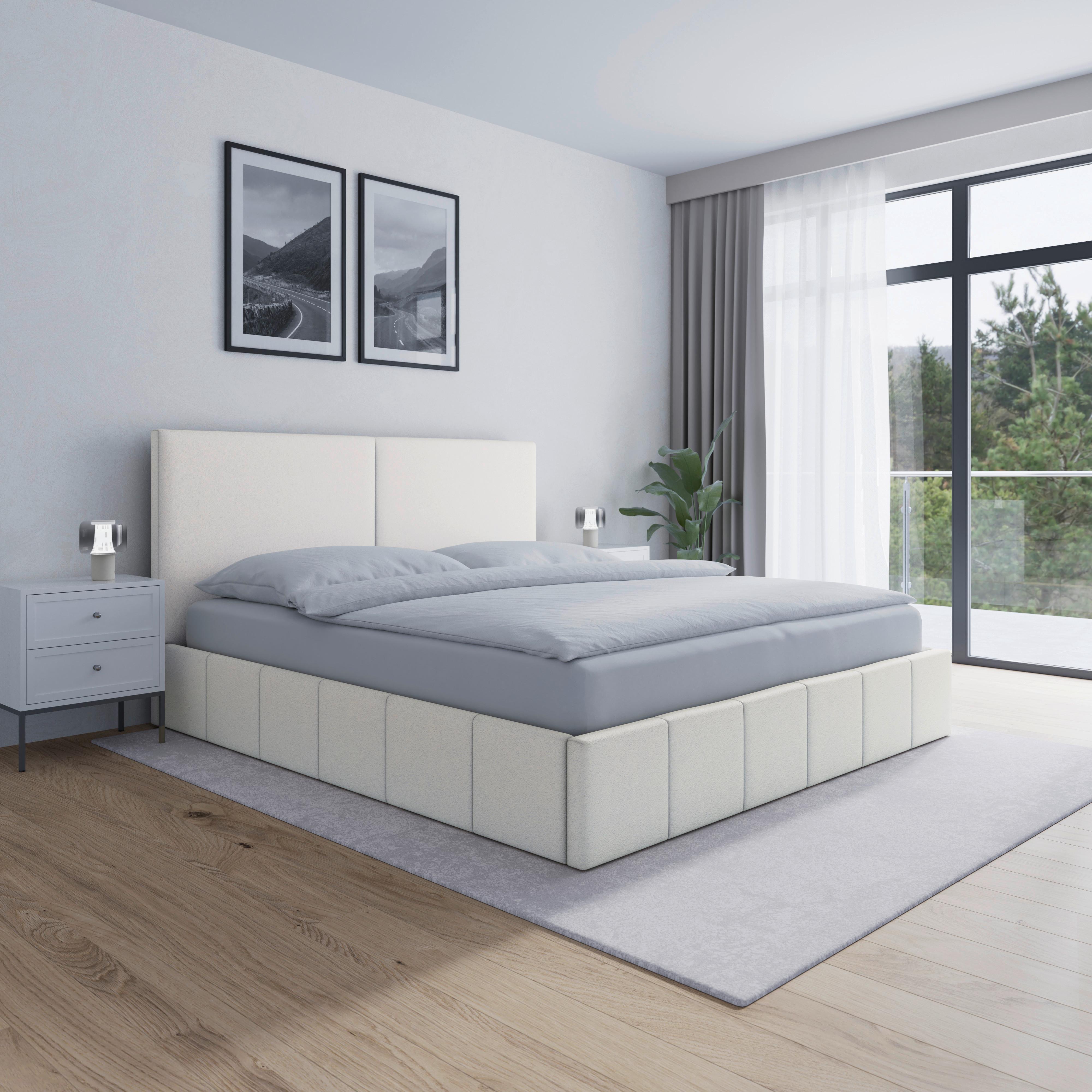 Polsterbett Mila ca. 180x200 cm Elfenbein - Elfenbein/Schwarz, MODERN, Holz/Holzwerkstoff (180/200cm) - Bessagi Home