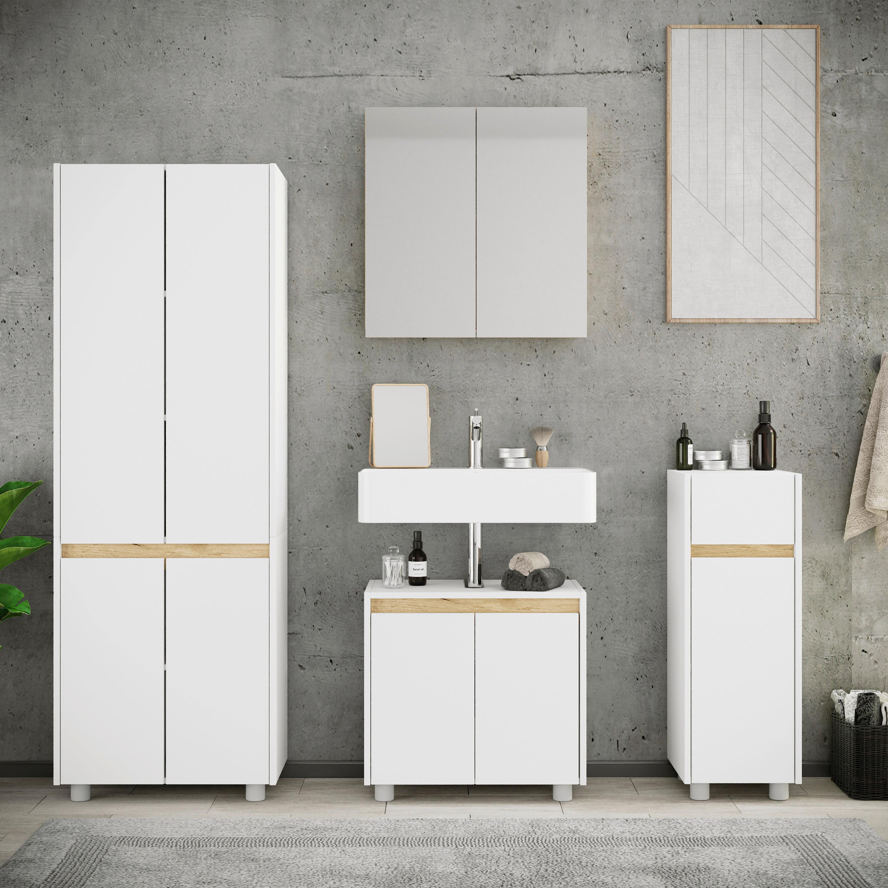 Badezimmer Cosila - Honigeiche/Weiss, Trend, Holzwerkstoff/Kunststoff (154cm) - MID.YOU
