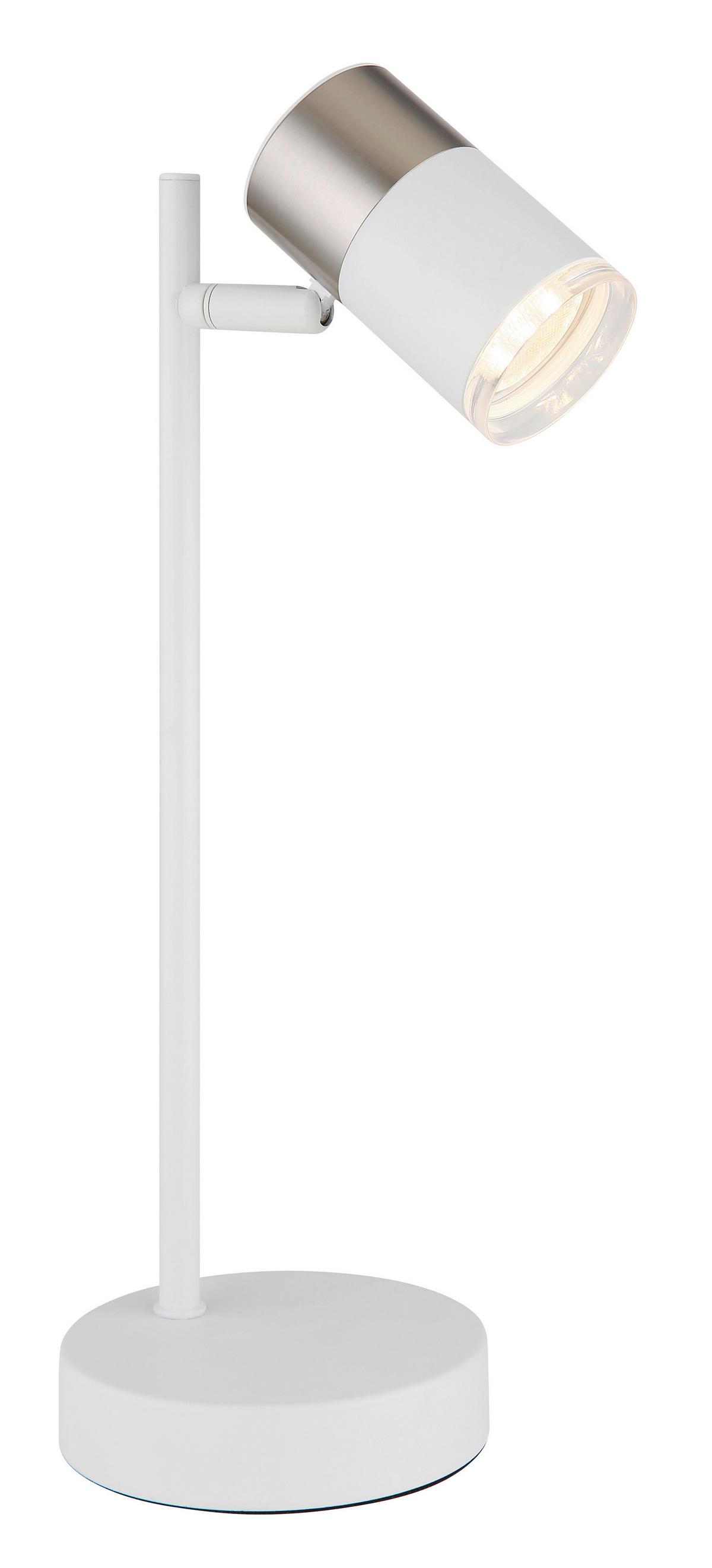 Tischleuchte Brisbon Weiß/Nickelfarben max. 5 Watt - Transparent/Weiß, Design, Kunststoff/Metall (13,2/12/35cm) - Globo