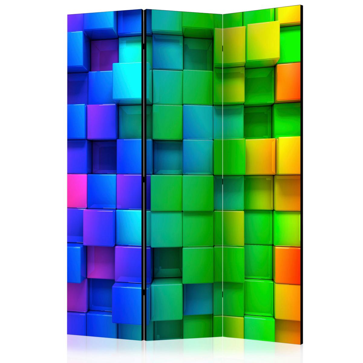 Paravan Colourful Cubes, 3-Delni, Dvostranski - večbarvno, Basics, tekstil/les (135/172/3cm) - artgeist