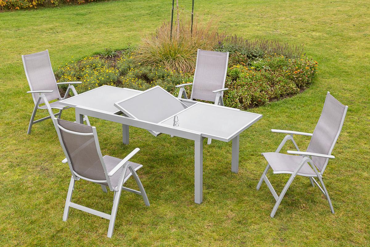 Gartentisch ausziehbar Metall/Glas L: 160-220 cm - Silberfarben, KONVENTIONELL, Glas/Metall (160-220/90/75cm) - Gardenson