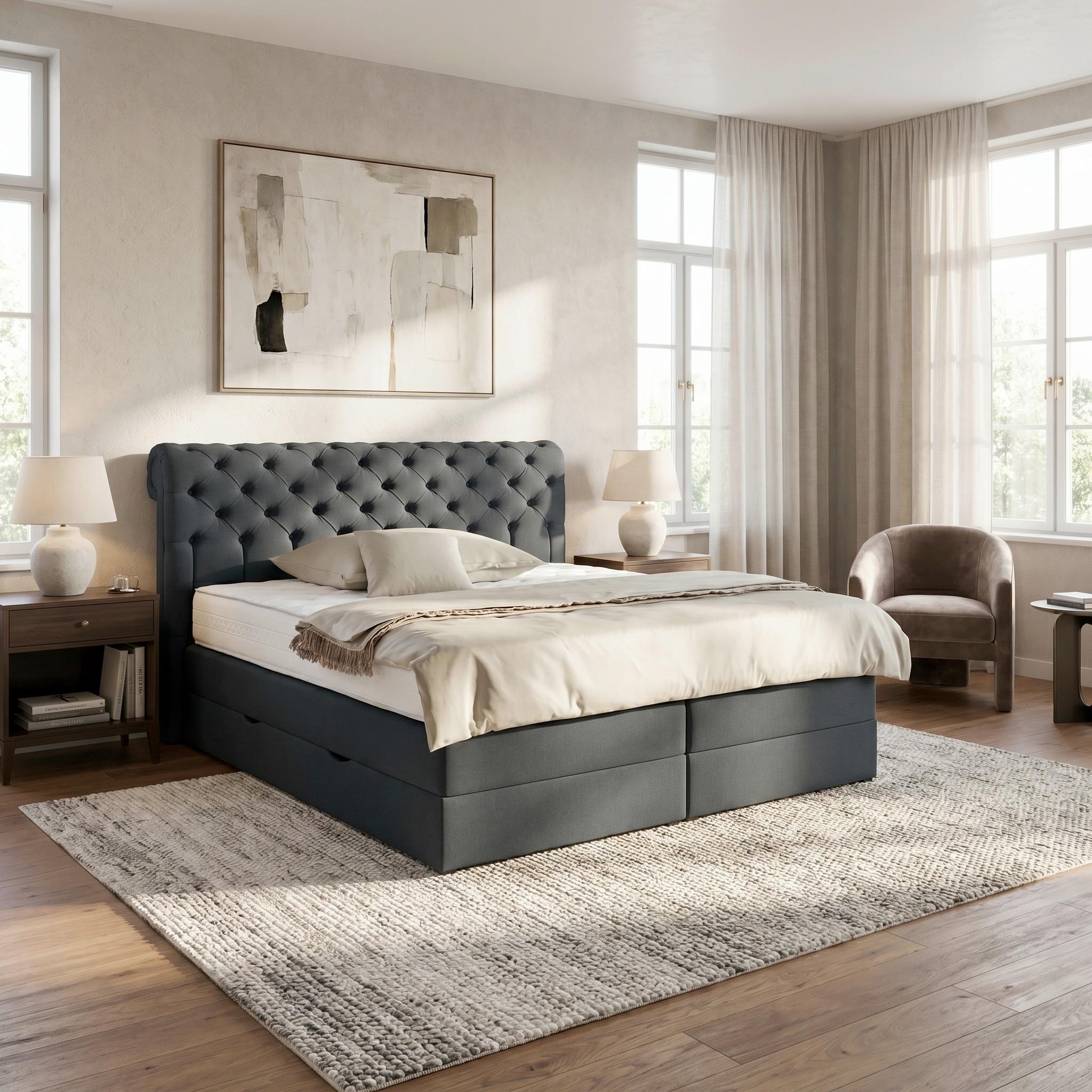 Boxspringbett Belano Schwarz ca. 160x200cm - Schwarz, KONVENTIONELL, Holz/Holzwerkstoff (160/200cm) - Premium Living