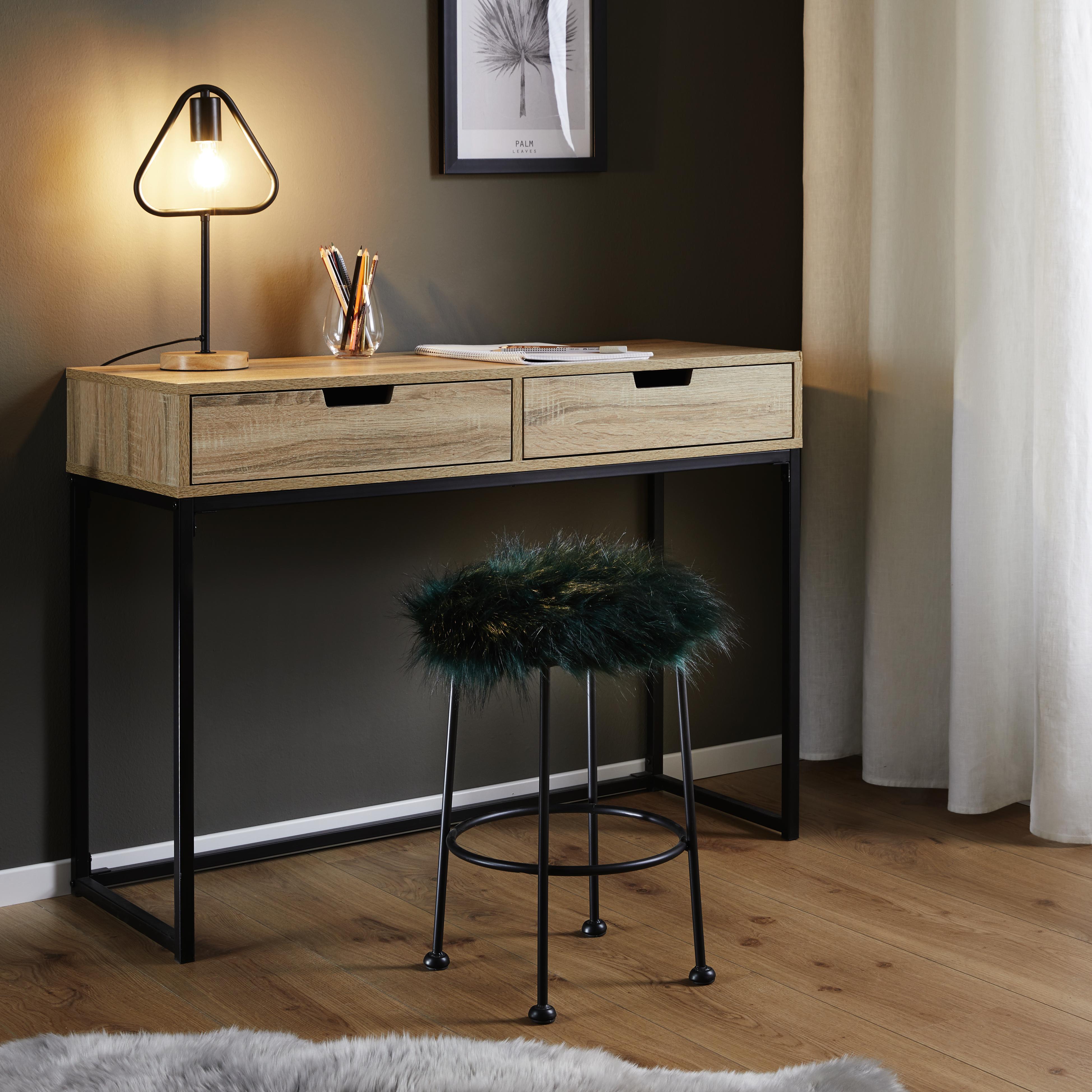 Hocker in Dunkelgrün 'Luzie' - Schwarz/Grün, MODERN, Fell/Metall (30/50cm) - Bessagi Home