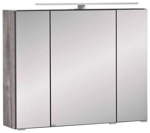 Spiegelschrank Stockholm mit LED 3-türig ca. 80x64 cm Eiche - Eichefarben/Alufarben, KONVENTIONELL, Glas/Holzwerkstoff (80/64/20cm) - Held