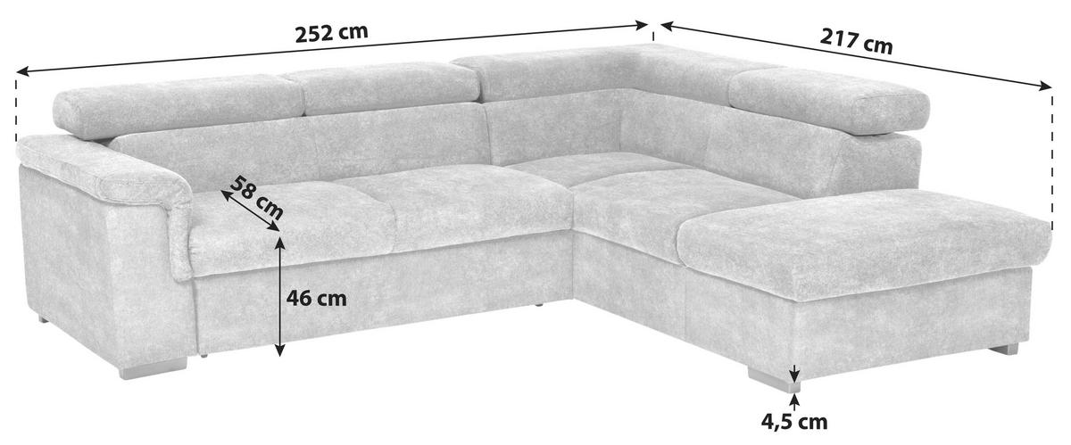 Wohnlandschaft Milla Grau ca. 252x217 cm - Grau, Basics, Holz/Textil (252/217cm) - MID.YOU