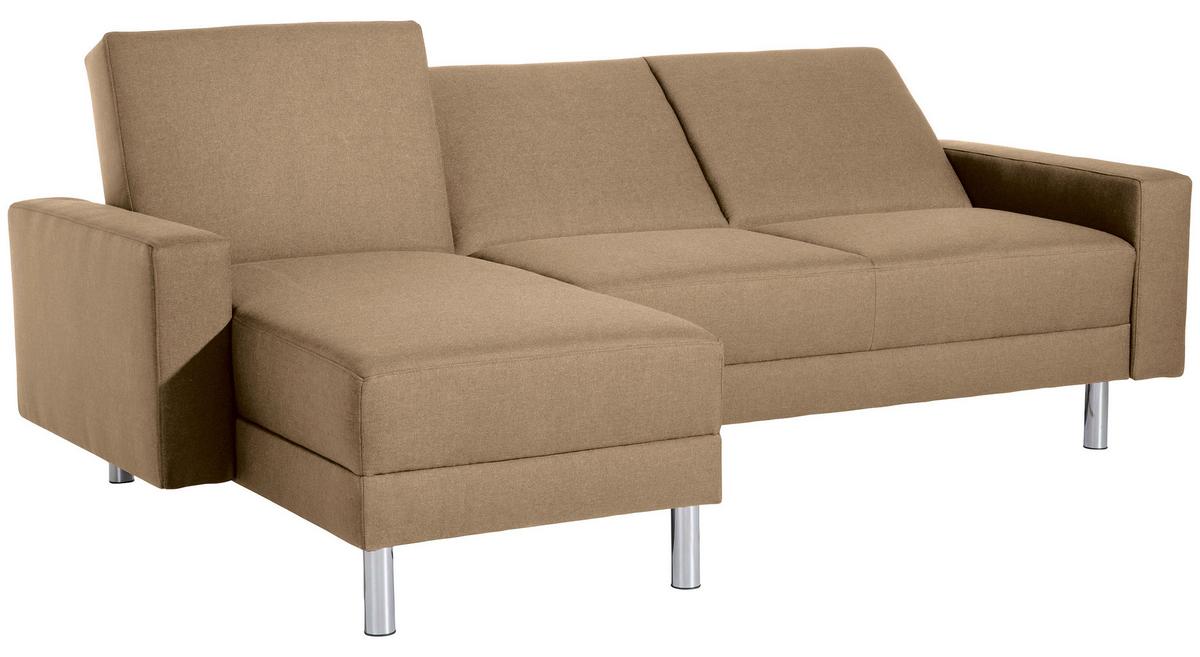 ECKSCHLAFSOFA JUST FASHION - Sandfarben/Chromfarben, KONVENTIONELL, Textil/Metall (152/230cm) - Max Winzer