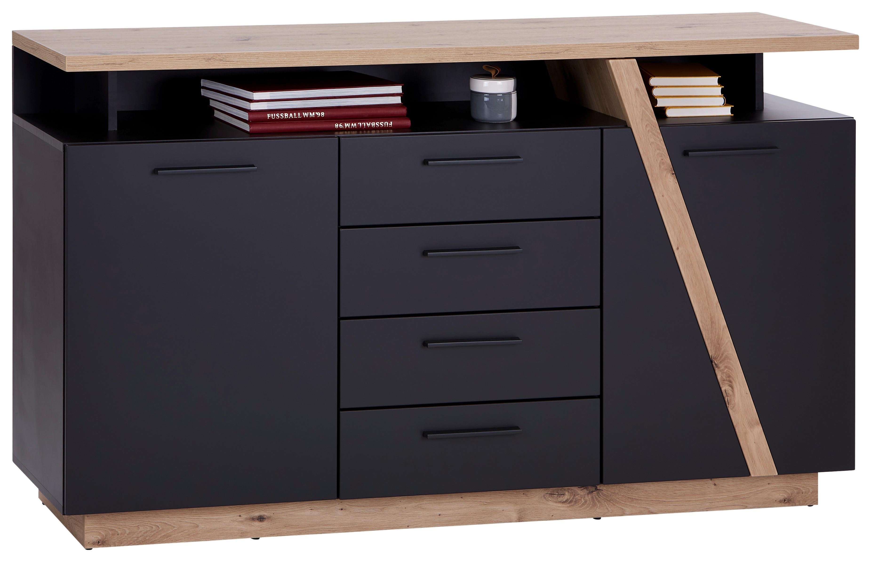 Komoda Maxi, Temno Siva, Hrast - barve hrasta, Moderno, umetna masa/leseni material (150,2/90/41,9cm) - Premium Living