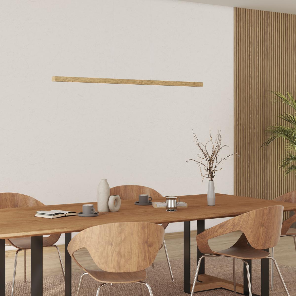 LAMPA WISZĄCA LED EMMA *SBN* - kolor dębowy, Lifestyle, tworzywo sztuczne/drewno (114cm) - Novel