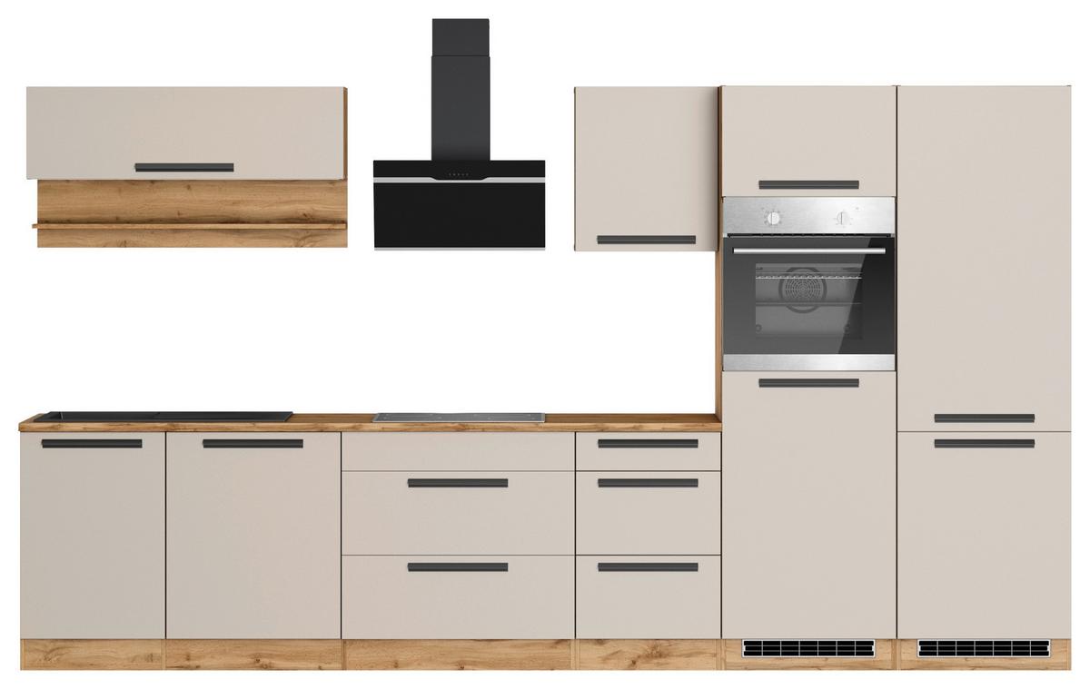 Küchenblock Aveiro m. Geräten Kaschmir - Kaschmir/Eiche Wotan, Trend, Holzwerkstoff/Metall (360cm) - Held