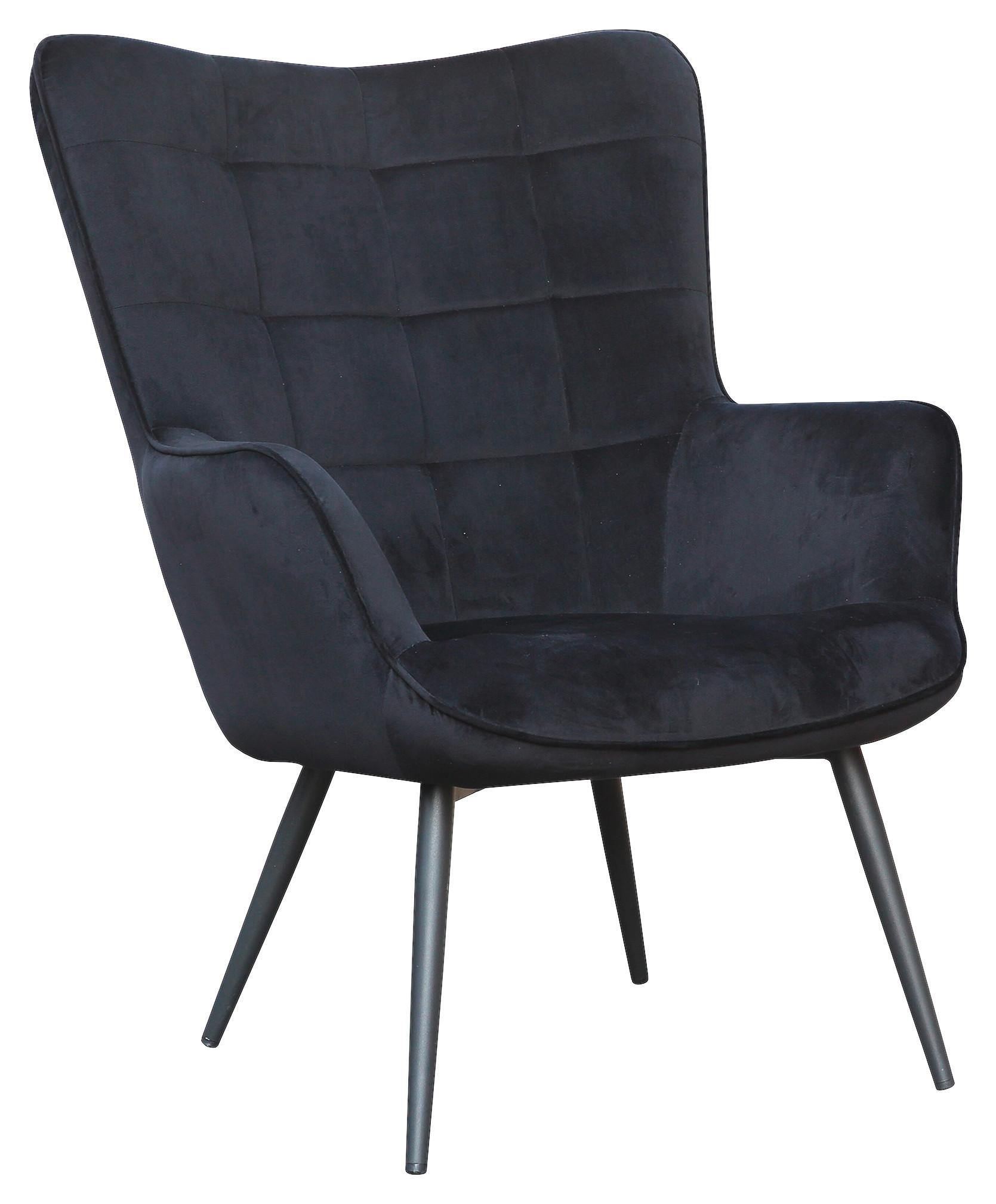 Ohrensessel Uta Schwarz Samt - Schwarz, MODERN, Holzwerkstoff/Textil (72/97/80cm) - MID.YOU