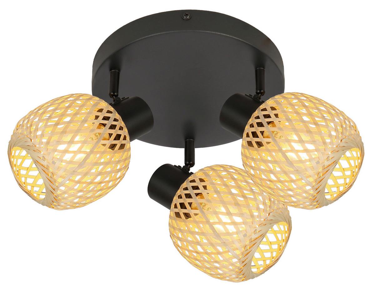 Deckenleuchte Natur Schwarz/Beige max. 5 Watt - Beige/Schwarz, MODERN, Naturmaterialien/Metall (48/16cm)