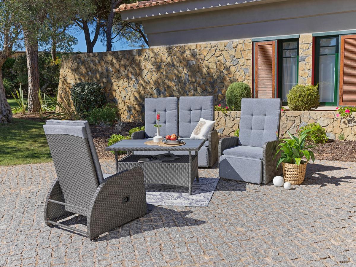 Lounge Garnitura Santander, Siva, 4-Delni Set - siva, Moderno, kovina/umetna masa - Beldano