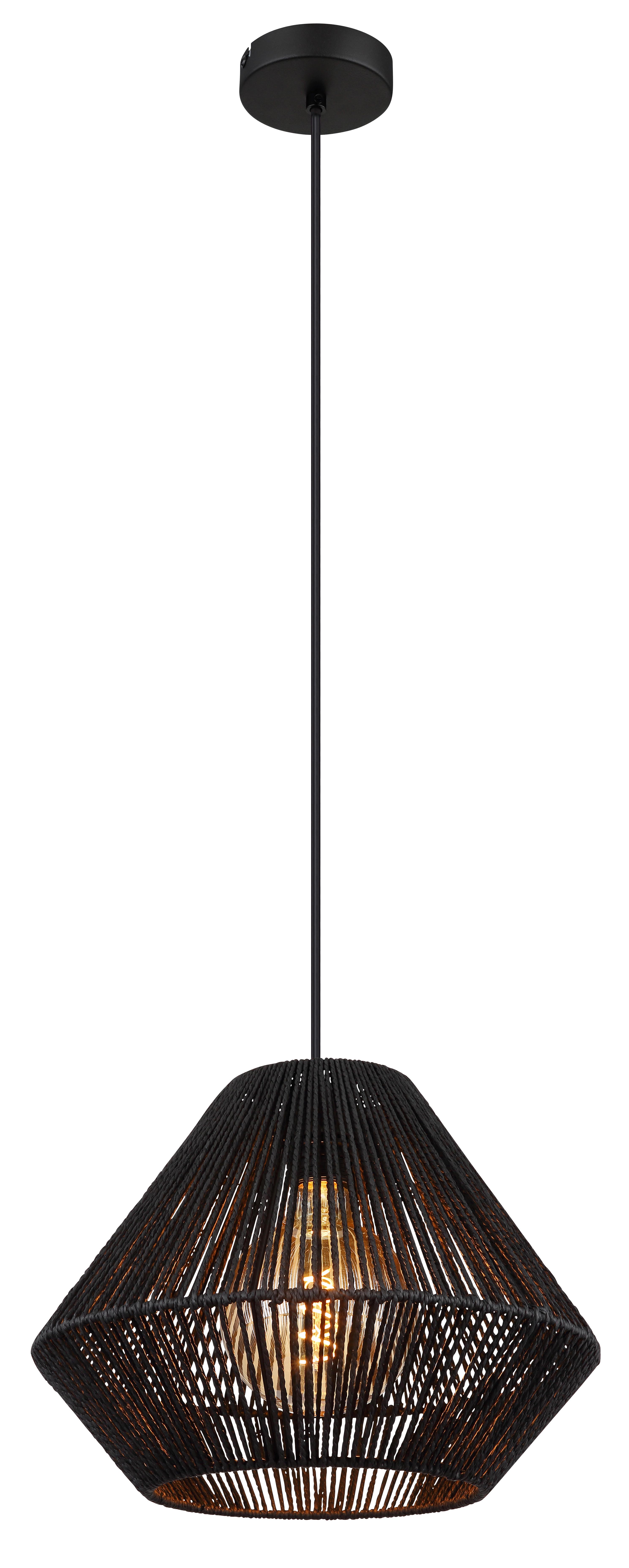 Hängeleuchte Houdini Naturfarben max. 15 Watt - Schwarz/Naturfarben, KONVENTIONELL, Naturmaterialien/Kunststoff (35/120cm) - Globo