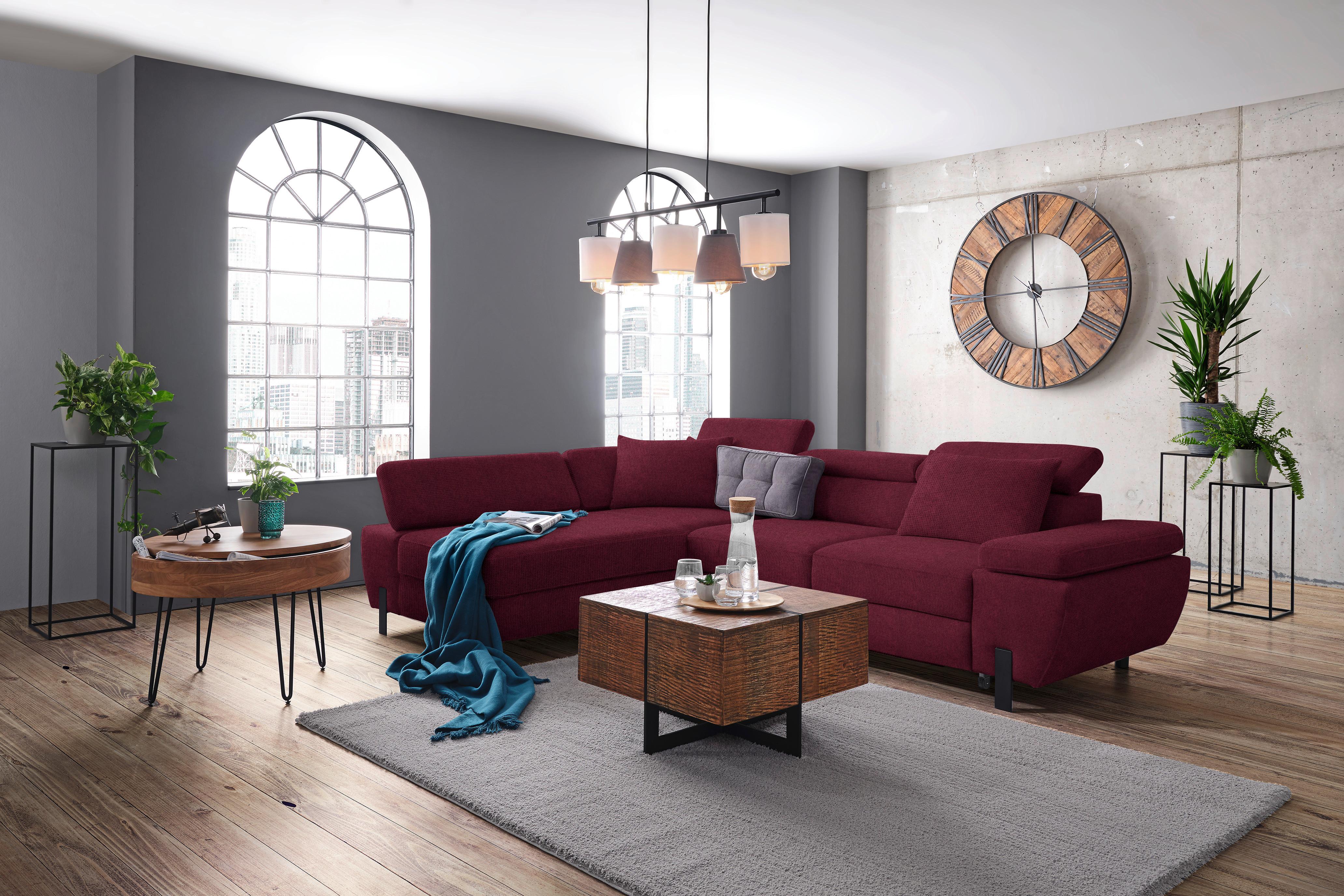 Ecksofa Molina Mini Bordeaux - Bordeaux/Schwarz, MODERN, Textil/Metall (189/277cm) - Mömax