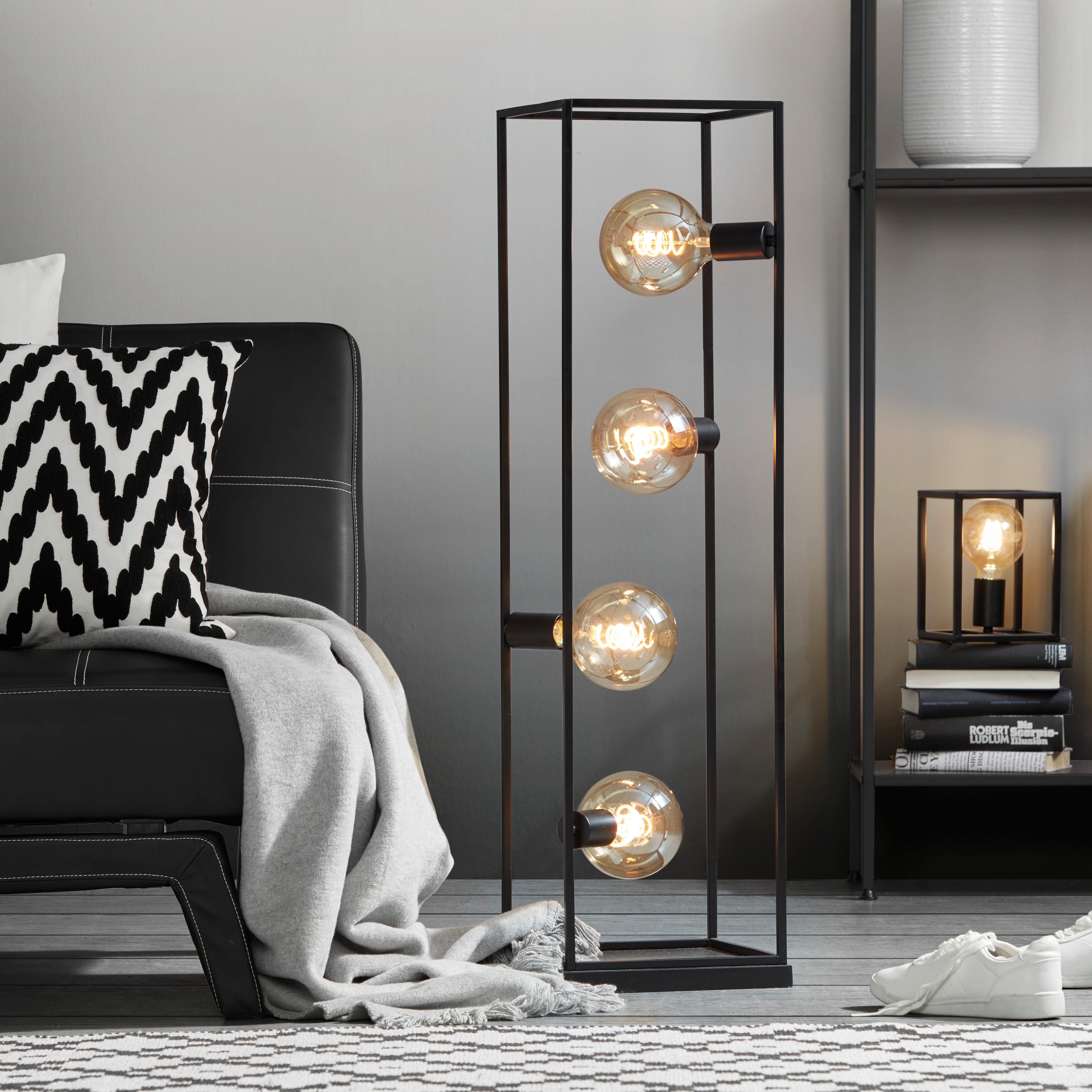 Lampadar Quadri - negru, Konventionell, metal (27/26/130cm) - Premium Living