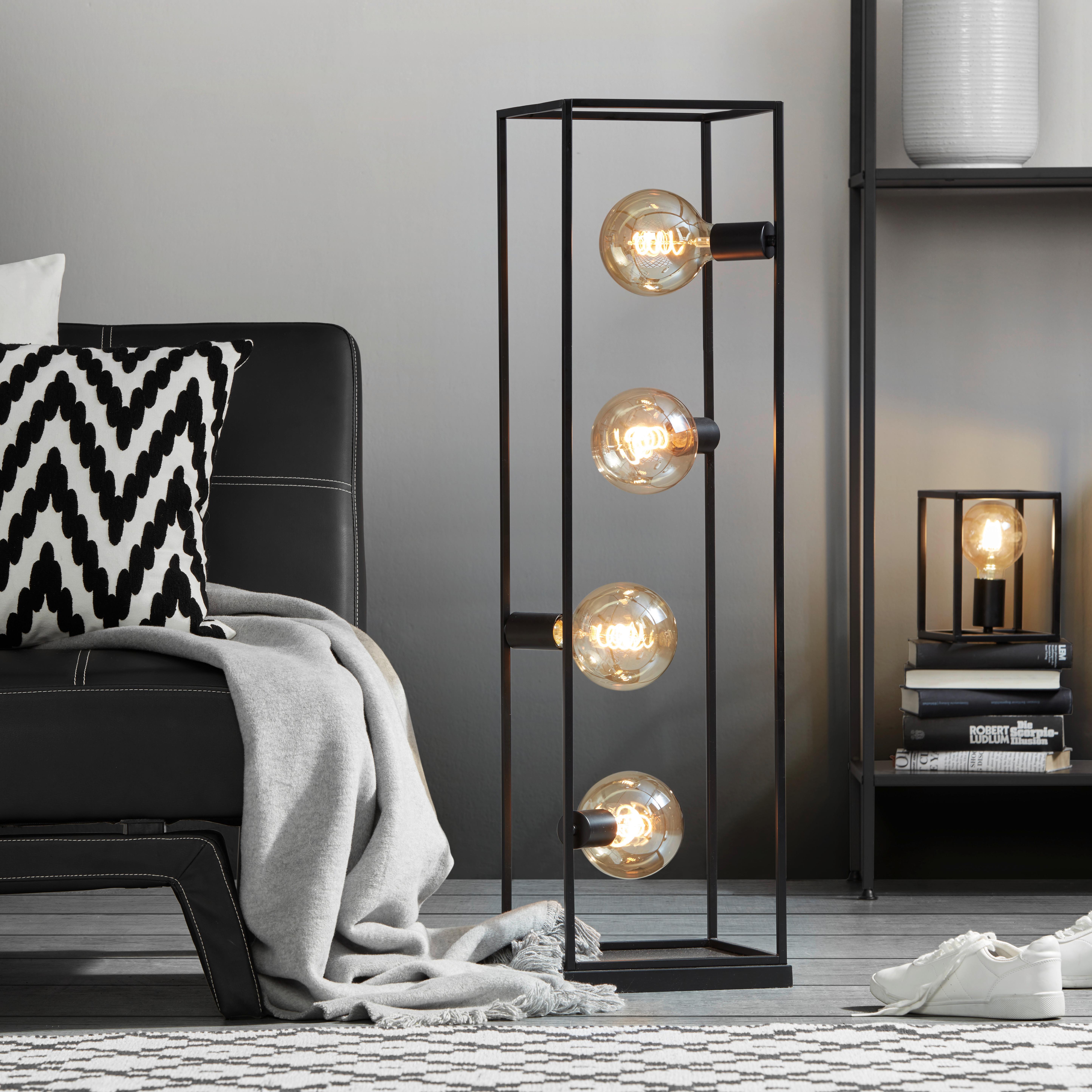 Stehleuchte Qaudri max. 40 Watt - Schwarz, KONVENTIONELL, Metall (27/26/130cm) - Modern Living
