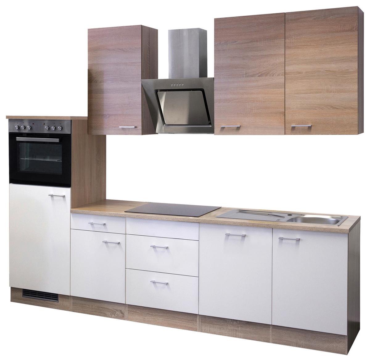 Küchenblock Samoa Weiß/Eichefarben mit Geräten - Alufarben/Weiß, MODERN, Holzwerkstoff/Kunststoff (280cm) - FlexWell