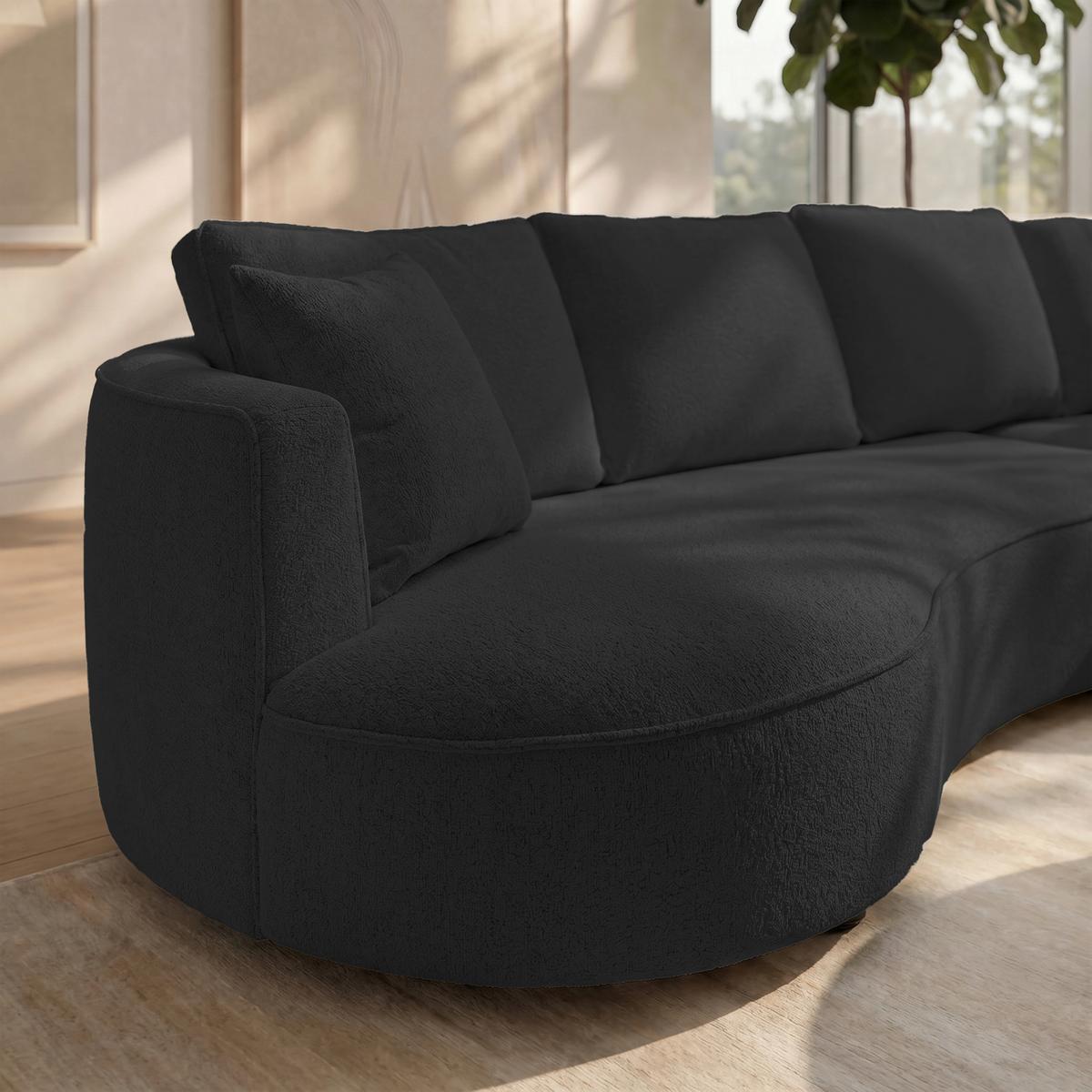 Wohnlandschaft Nilas Schwarz Chenille mit Hocker - Schwarz, MODERN, Holz/Textil (322/154cm) - Bessagi Home