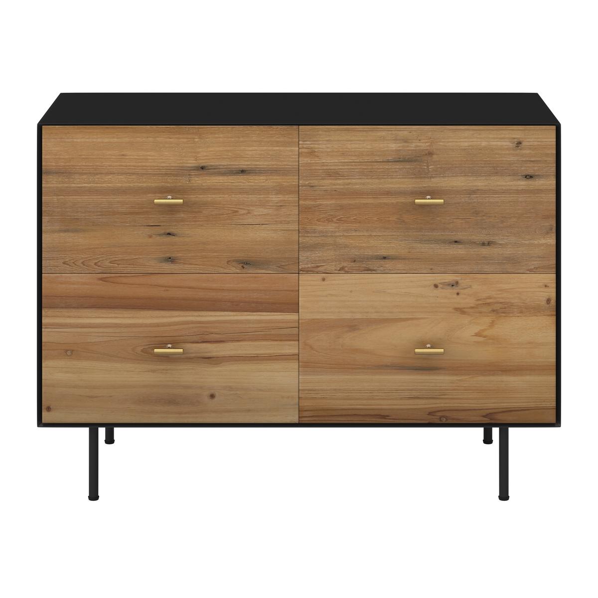 Kommode Giorgia Schwarz/Natur Echtholz/MDF - Goldfarben/Schwarz, MODERN, Holz/Metall (90/66/40cm) - Bessagi Home