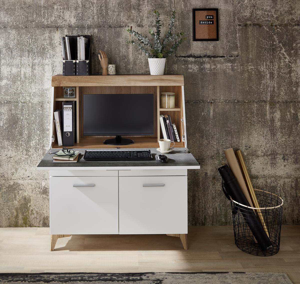 Írószekrény Fehér-tölgy Szín Secret - tölgyfa színű/ezüstszínű, Modern, műanyag/faalapú anyag (98/124/42cm)