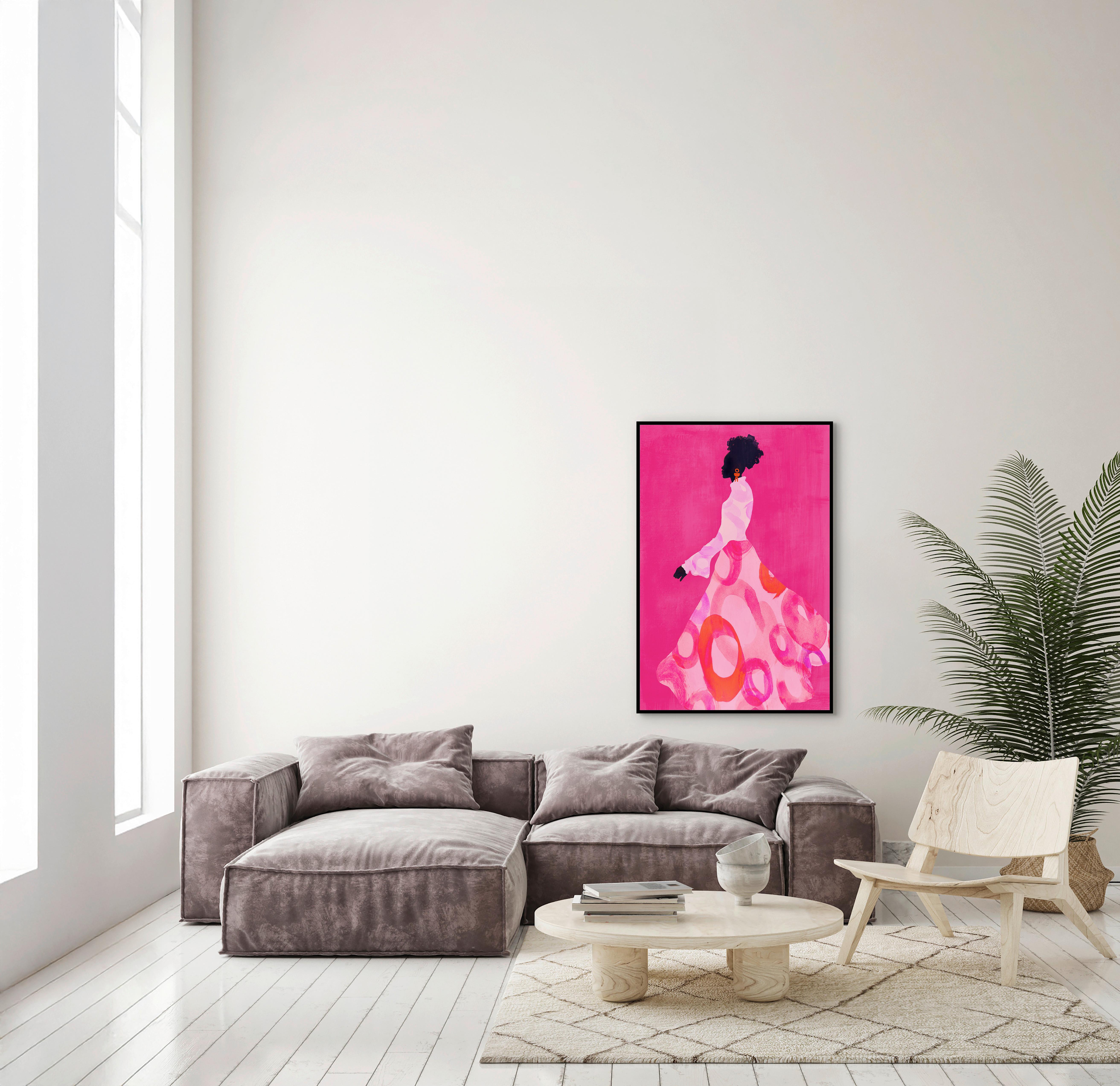 TABLEAU SUR TOILE DENISE SMALL - rose vif/noir, MODERN, matériau en bois/matière synthétique (60/90cm) - Premium Living