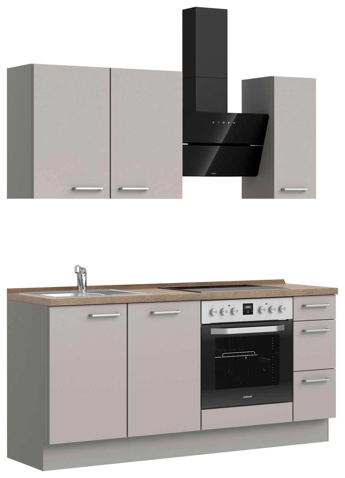 Küchenblock Touch High m. Geräten Grau - Eiche dunkel/Edelstahlfarben, MODERN, Holzwerkstoff/Metall (180cm) - Nobilia