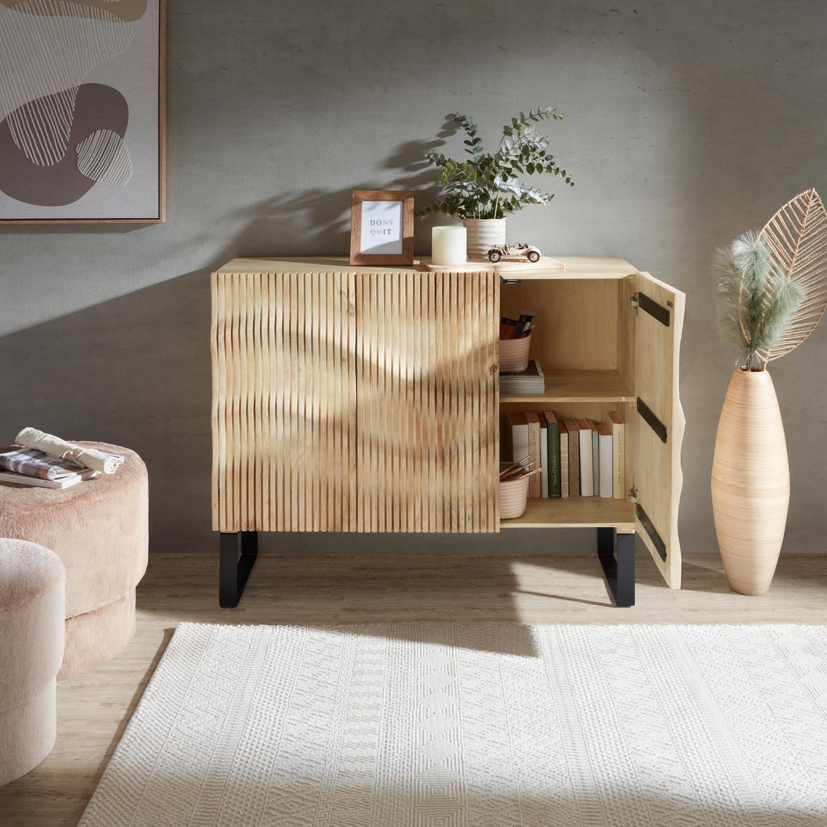 SIDEBOARD WAVE -TREND- - Schwarz/Naturfarben, Modern, Holz/Metall (120/90/40cm) - Premium Living