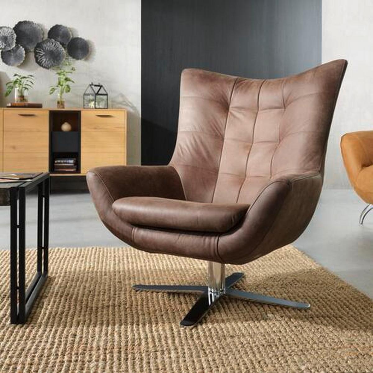 Sessel Venezuela aus Echtleder - Dunkelbraun/Alufarben, LIFESTYLE, Textil/Metall (81/95/90cm) - Premium Living