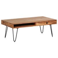 Couchtisch Bagli ca. 110x60 cm Akazie massiv - Schwarz/Akaziefarben, Design, Holz/Metall (110/60/40cm) - MID.YOU