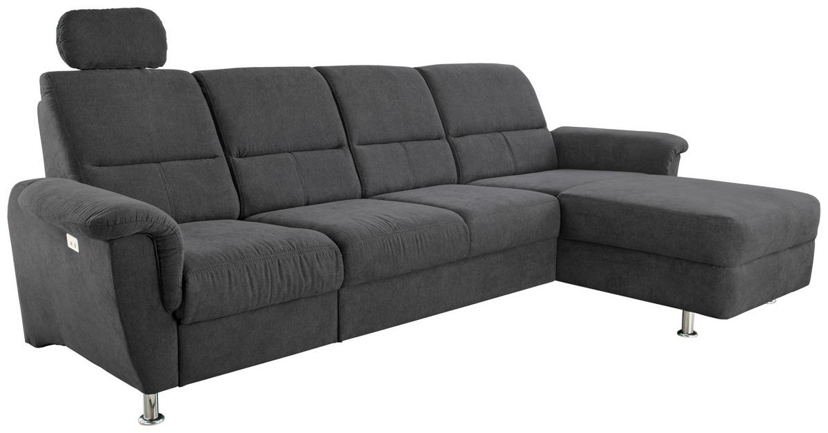 Wohnlandschaft Parole Schwarz Mikrofaser - Chromfarben/Schwarz, KONVENTIONELL, Textil/Metall (292/165cm) - Livetastic