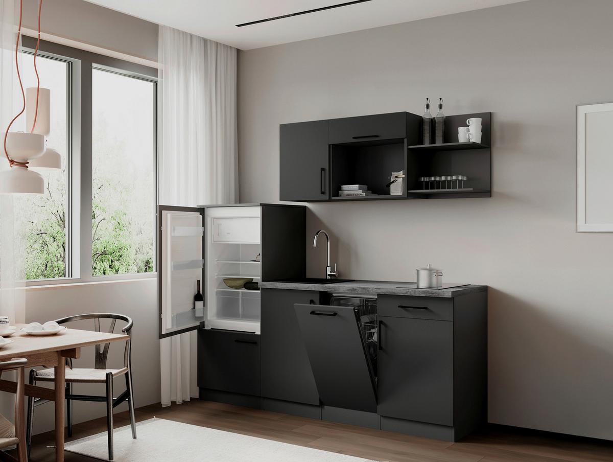 Küchenblock Oliver m. Geräten Grau - Grau, Trend, Holzwerkstoff/Metall (205cm) - Respekta
