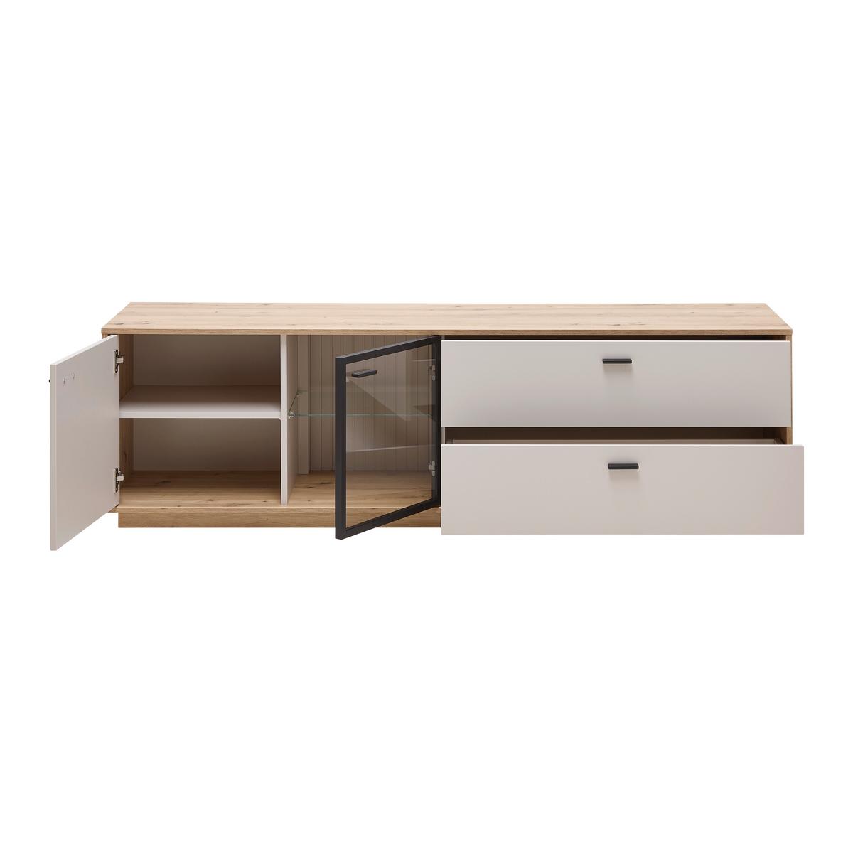 TV-Element Cremona Kaschmir/Eiche Artisan - Kaschmir/Schwarz, MODERN, Glas/Holzwerkstoff (180/55/45cm) - Premium Living