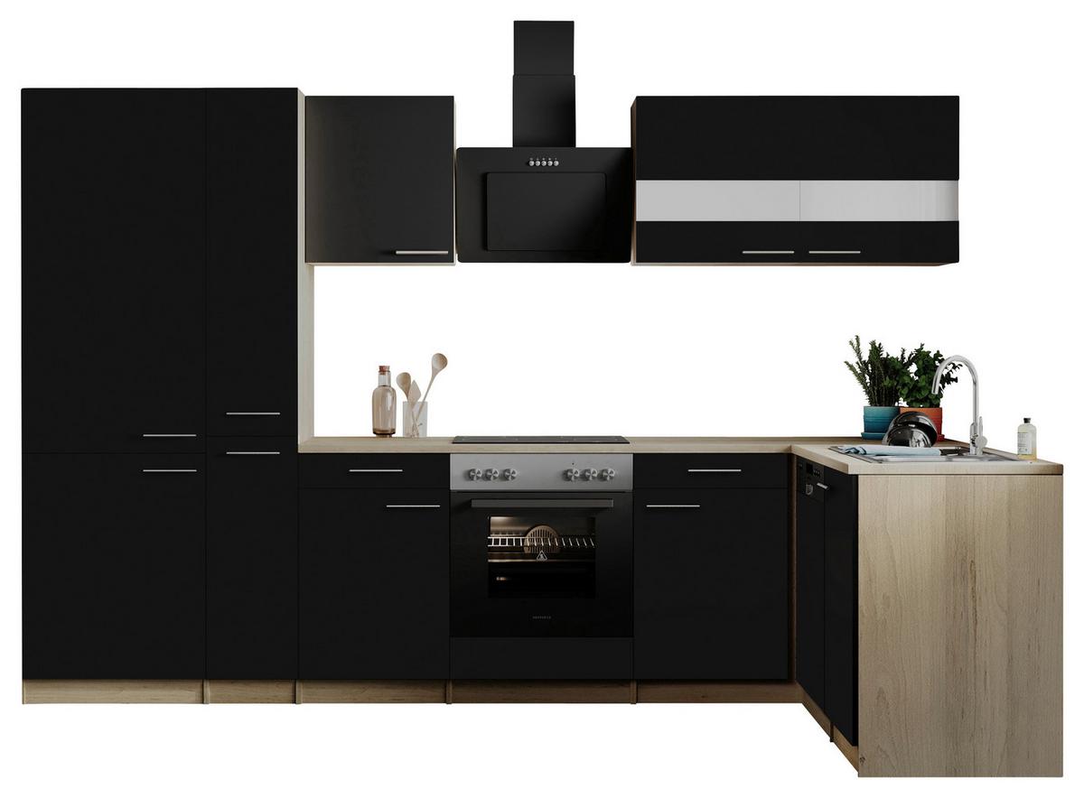 Eckküche Merle o. Geräte ca. 310x172cm Schwarz - Edelstahlfarben/Eichefarben, Basics, Holzwerkstoff/Metall (310/172cm) - Respekta