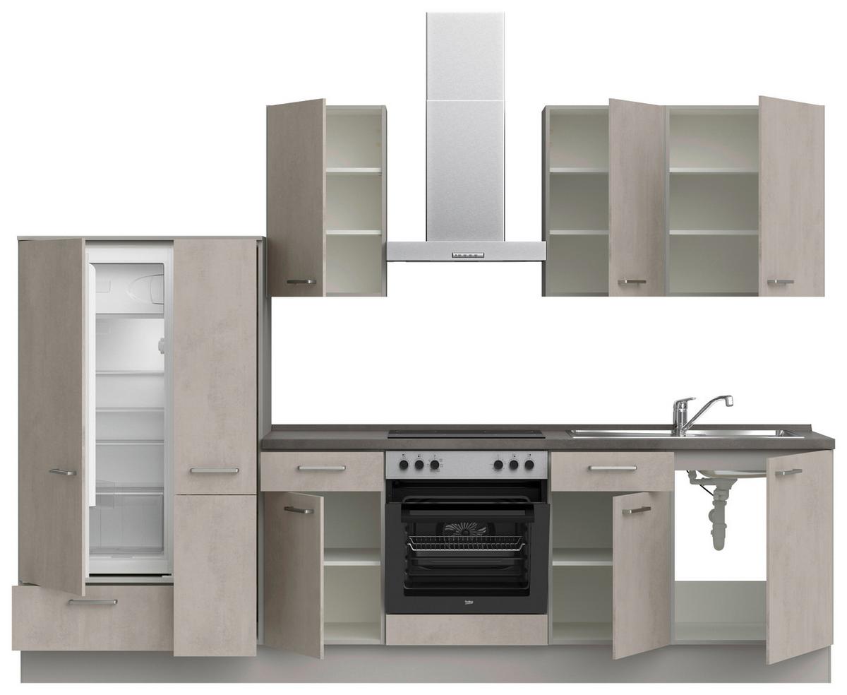 Küchenblock Riva Low m. Geräten Grau - Schieferfarben/Edelstahlfarben, MODERN, Holzwerkstoff/Metall (300cm) - Nobilia