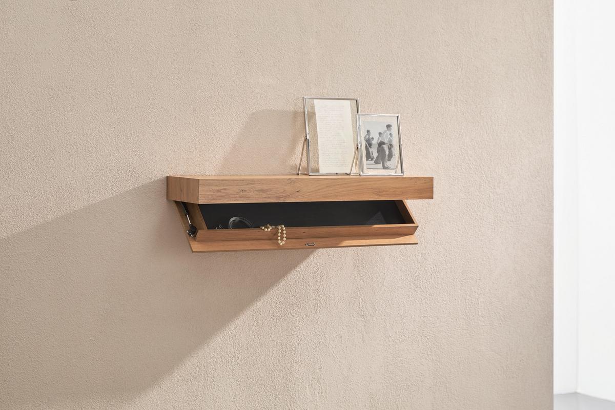 REGAŁ ŚCIENNY SAFE - kolor dębowy, Basics, materiał drewnopochodny (80/7/24cm) - Xora