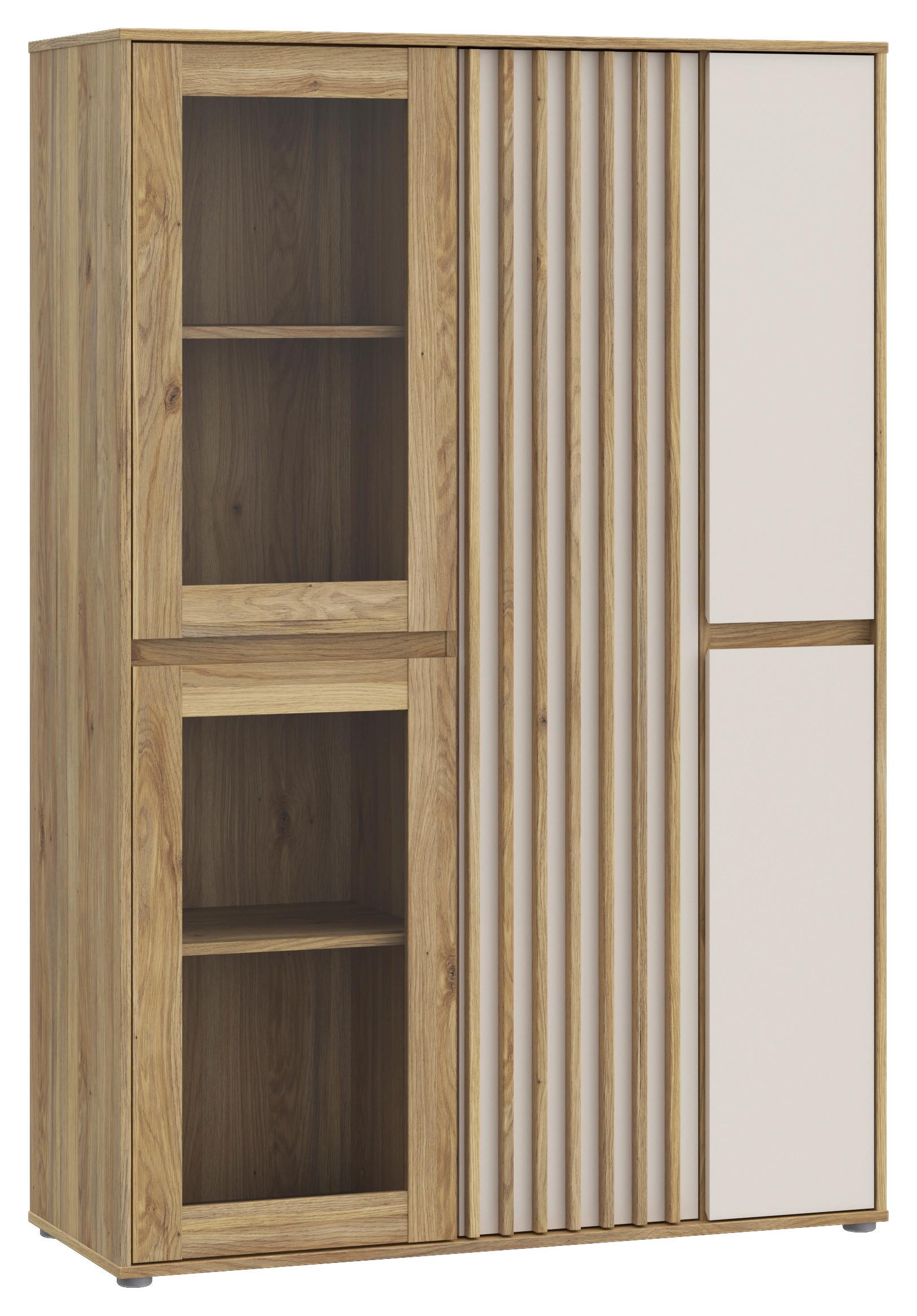 Vitrina Eliston - siva/boje hrasta, Natur, staklo/drvni materijal (109,3/161,7/41,5cm) - Modern Living